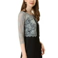 thumbnail image 4 of INSPIRE CHIC Cardigan pour Femme Ouvert Manches 3/4 Transparent en Dentelle Florale Boléro Court TP Gris, 4 of 7