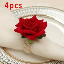EUDIDV Decorative Faux Flowers 4PCS Rose Flower Napkin Rings Artificial Flower Napkin Holders Serviette Buckles Artificial Flowers