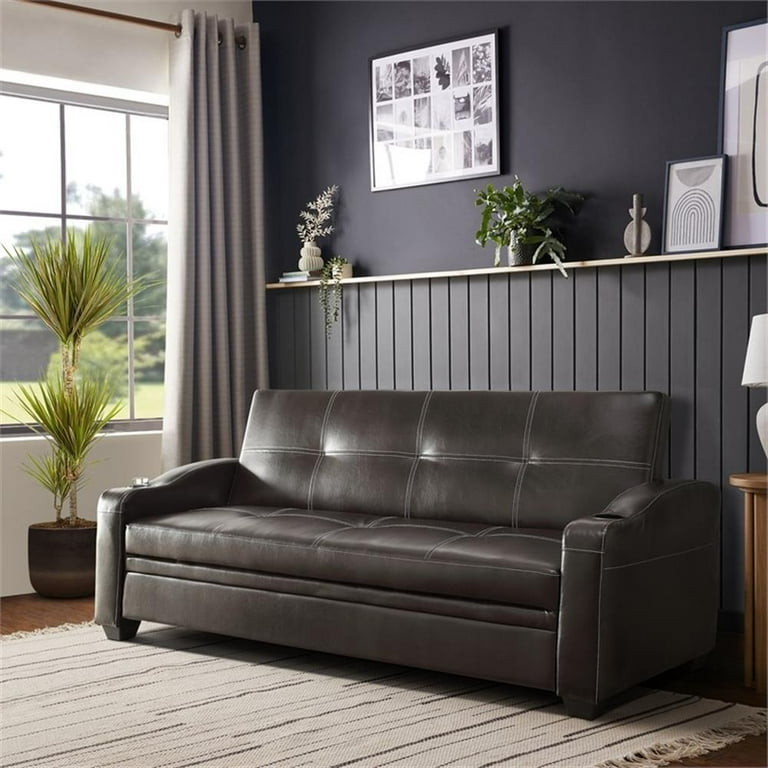 Leather click clack sofa bed discount