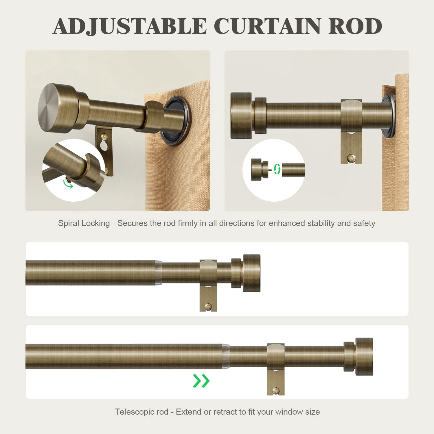 Heavy Duty Curtain Rods For Windows 28 To 48 Inch  1 Antique Bronze Rod Adjustable Length With Metal Finials Modern Decorative Bedroom Kitchen Living Room(16 60 Inch)