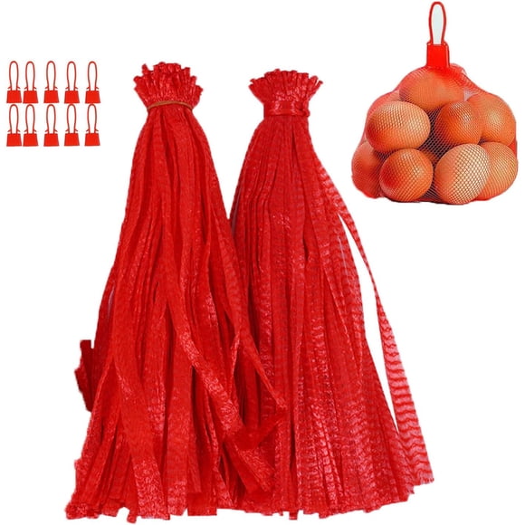 100 piezas de malla reutilizable de nailon rojo con bolsas, red de malla de nailon reutilizable de 20 pulgadas, para productos de comestibles, frutas, verduras y bolsas de almacenamiento