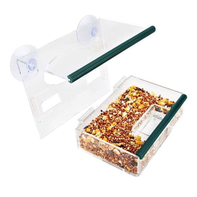 Transparent Window Bird Feeder Large Bird Feeder Removable Tray With Drain Holes Super Strong Suction Cups