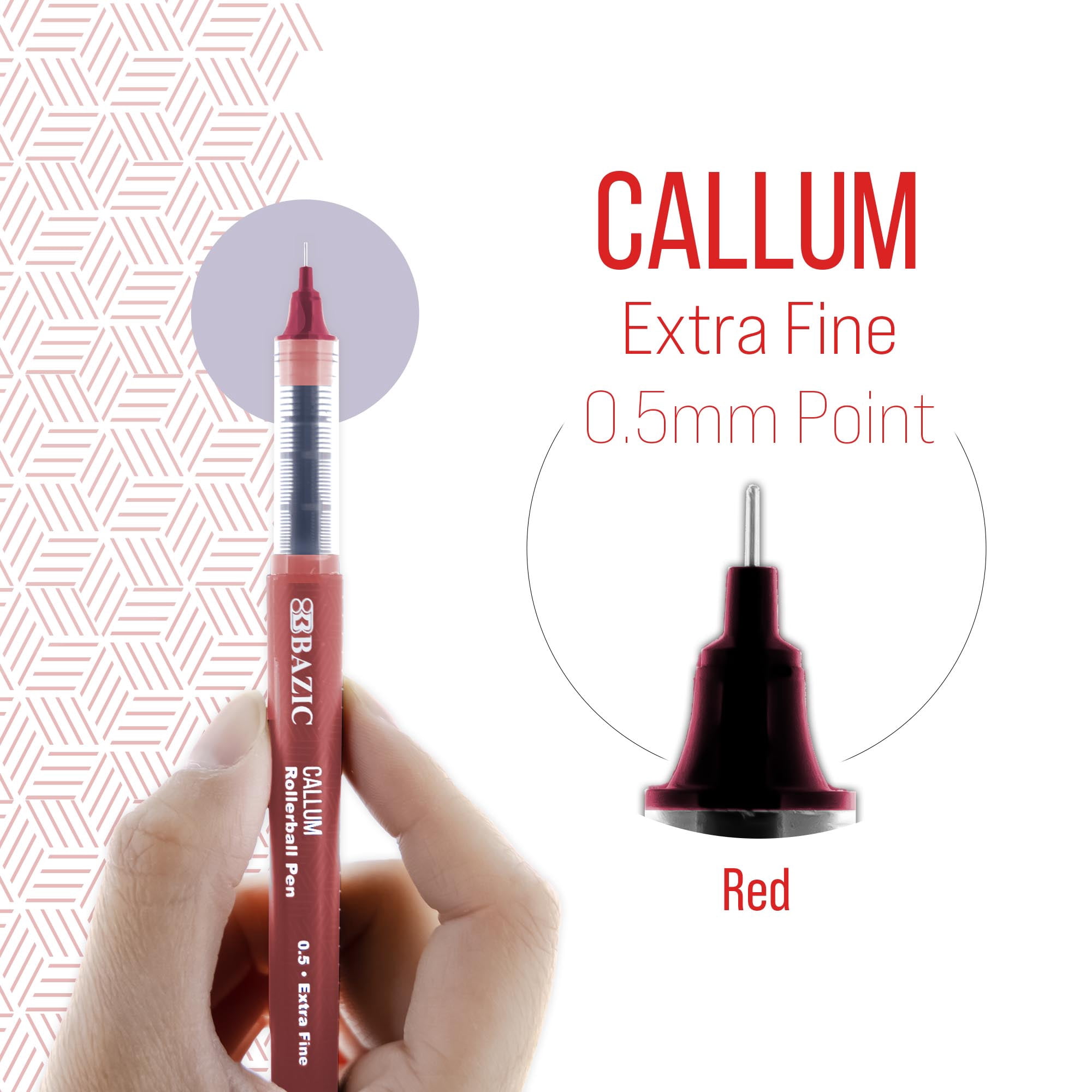 BAZIC Callum 0.5mm Rollerball Pen, Red Ink Needle Tip Fine Point Ink Pens (2/Pack), 24-Packs