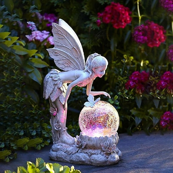 Figurine d'Ange de Fée de softwinduk avec la Sculpture Actionnée par Solaire pour la Lumière Colorée de stand