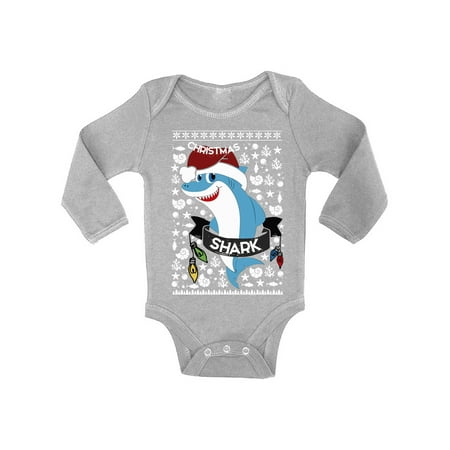 

Awkward Styles Ugly Christmas Baby Outfit Bodysuit Blue Xmas Shark Baby Romper