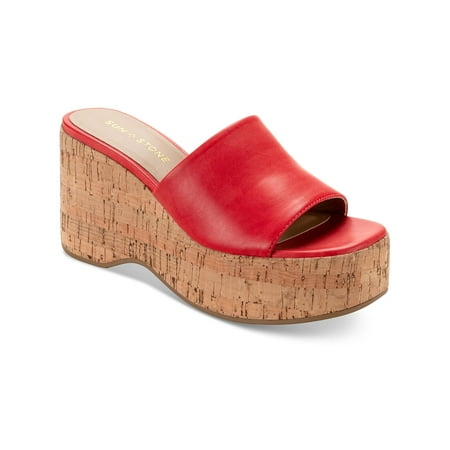 

Sun + Stone Womens Finleighh Faux Leather Slip On Wedge Sandals
