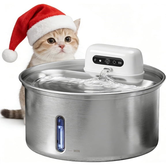 ZKSCOOL Wireless Cat Water Fountain, 108oz/3.2L Battery Operated Pet Water Fountain, Stainless Steel Dog Water Dispenser with Motion Sensor, Quiet Cordless Cat Fountain for Inside
