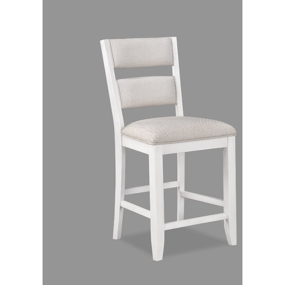 2pc Farmhouse Counter Height Dining Chairs - White Wood Ladder Back with Cream Upholstered Seat & Back - 19.5"W x 18"D x 41"H - Ideal for Dining Room & Kitchen