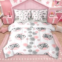 Manfei 3D Grey Koala 7pcs Bedding Comforter Set, Cartoon Cycle Abstract Queen Bedding Sets, Kawaii Cute Animal Reversible Queen Sheet Sets, Microfiber Bedroom Decor