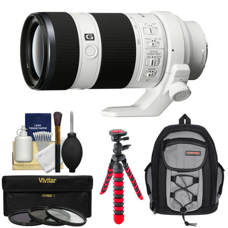 Sony Alpha E-Mount FE 70-200mm f/4.0 G OSS Zoom Lens with Backpack + 3 Filters + Flex Tripod + Kit for A7, A7R, A7S Mark II