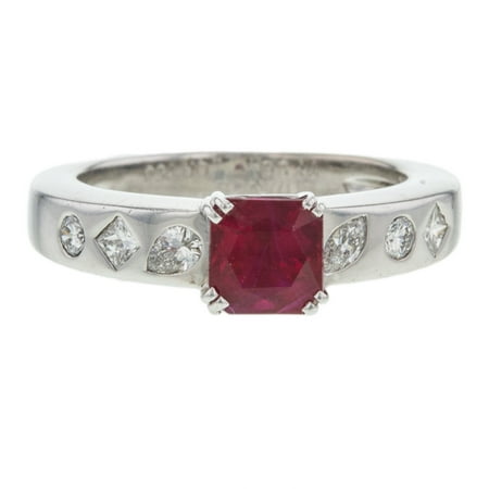 Pre-Owned Chanel 18K White Gold Genuine Ruby Ladies Diamond Ring Size