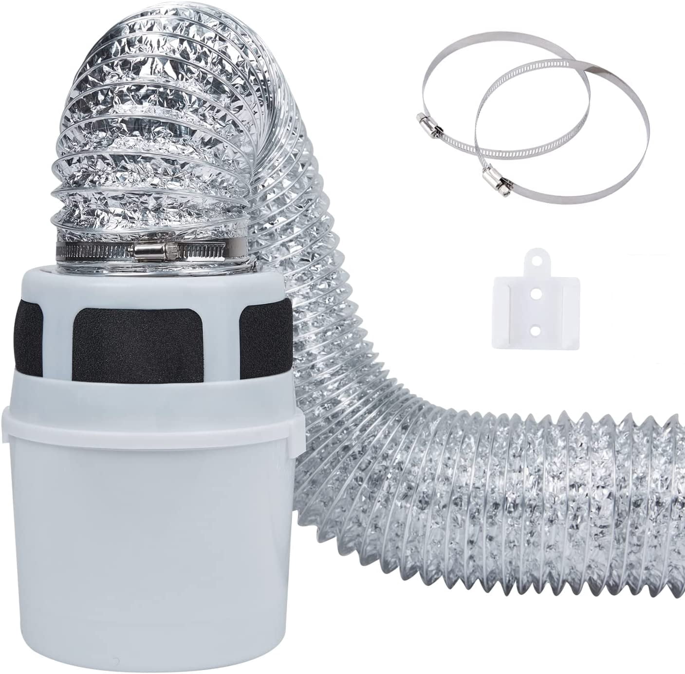 Aniceparthy 3 in 1 Indoor Dryer Vent Kit Lint Trap Bucket Dryer Vent,for Electric Dryer with 4-Inch by 5-Feet Proflex Duct (Silver)