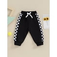 thumbnail image 2 of Toddler Baby Boy Sweatpants Checkerboard Patchwork Elastic Jogger Pants Casual Trousers, 2 of 7