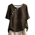 thumbnail image 2 of Patlollav Plus Size Tops For Womens Summer Crew Neck Solid Casual Loose Linen Button Short Sleeve Blouse, 2 of 6