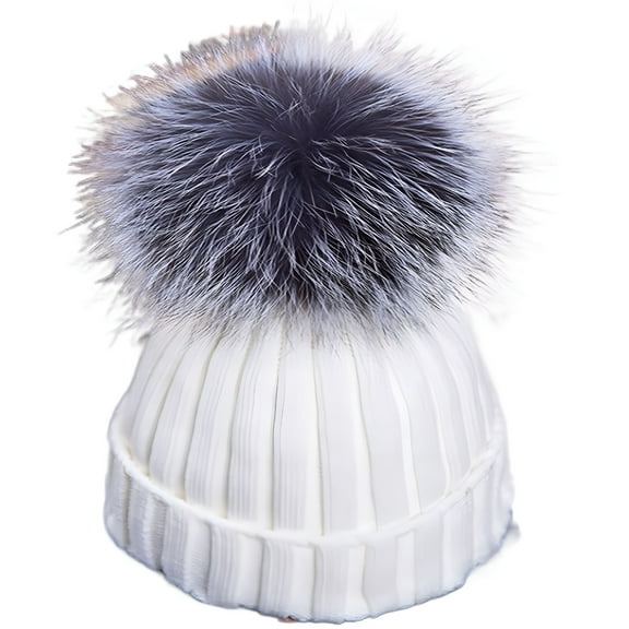 TELOLY Knit Bobble Hat Winter Thermal Fleece Lined Beanie Hats with Faux Pom Pom