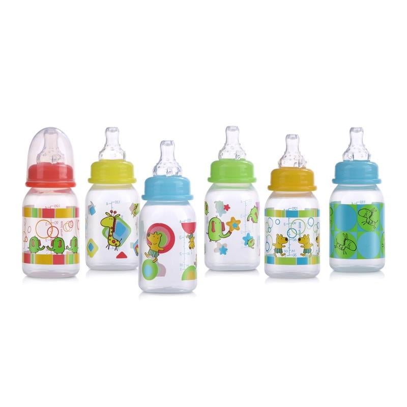 Baby Feeding - Nuby - 4oz Clear Printed Round Bottles (1 Only) Vary Color 1161