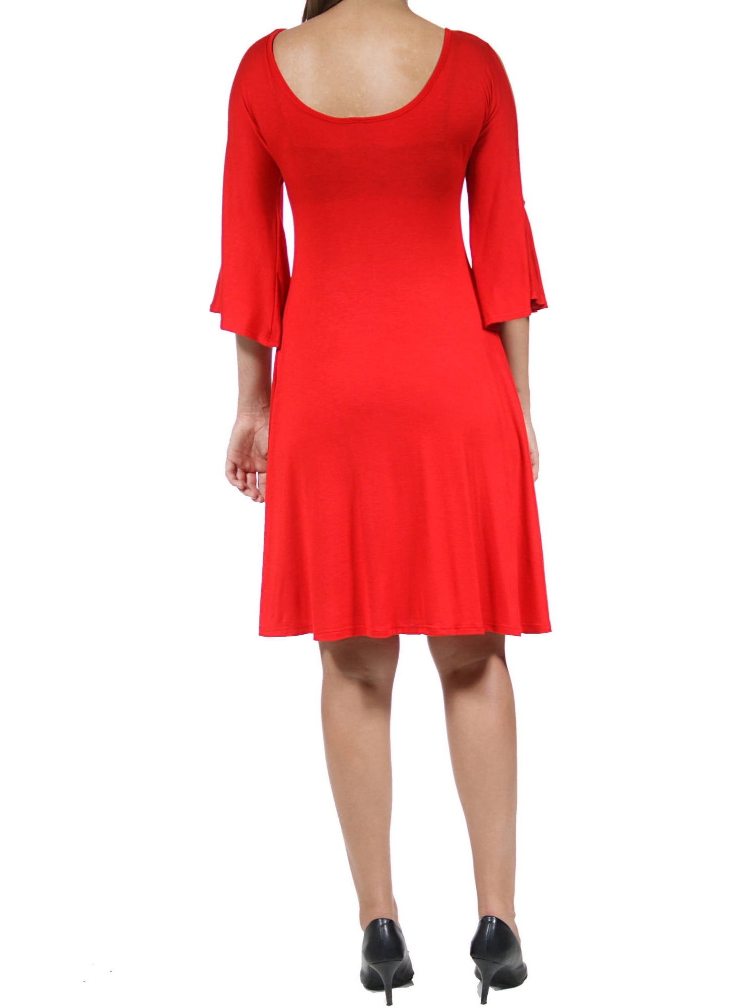 24/7 Comfort Apparel Women's Abstract Neck Split-Sleeve Dress
