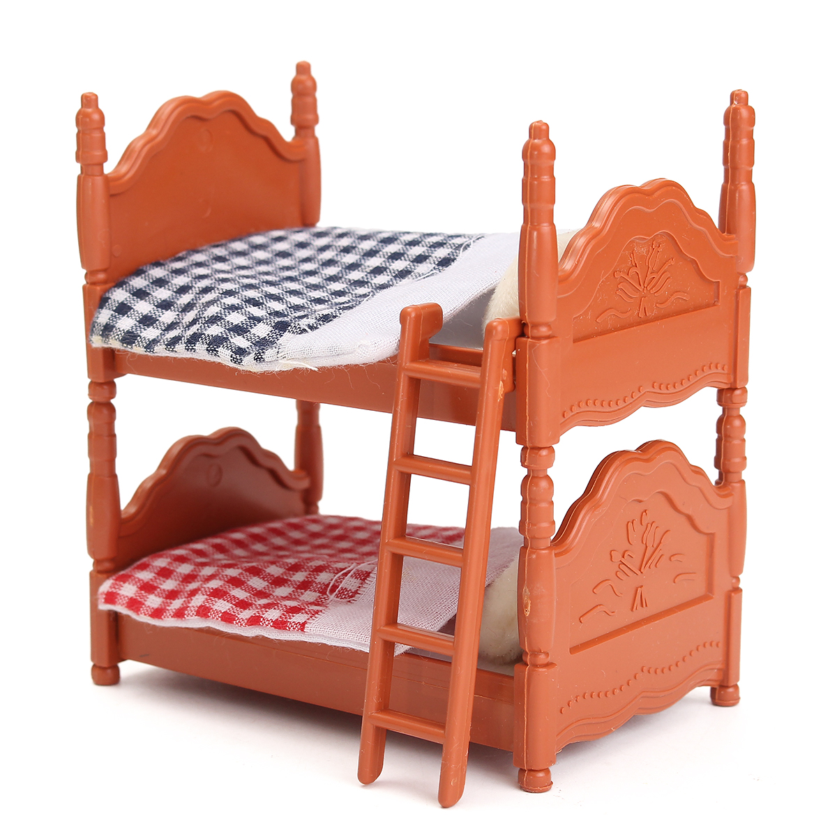 1:12 Scale Dollhouse Miniature Plaid Metal Bunk Bed Furniture for Bedroom