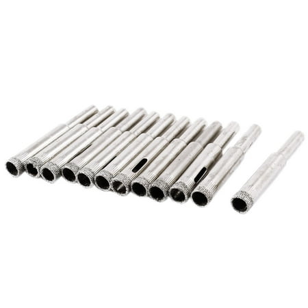 

12 Pcs Straight Shank 8mm Diamond Drill Bit Tile Glass Hole Saw Silver Tone