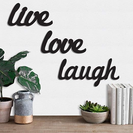 Live Love Laugh MDF Plaque Painted Cutout Ready To Hang Home Decor Wall Art, Valentine Day Gift -Black