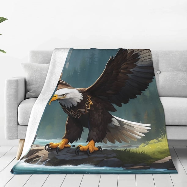 Balery Forest River Bald Eagle Manta de Felpa Suave y Acogedora – Cobija de Franela Aterciopelada para Cama, Lavable y Cálida para Sofá, Mascotas, Transpirable-40"x30"