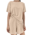thumbnail image 4 of Sakmal Comfy Pajamas for Women Set Soft Short Sleeve 3pc Top and Pants Lightweight Round Neck Lounge Loose Fit Solid Night Shirts for Women Sleepwear, 4 of 6
