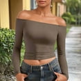 thumbnail image 2 of JYnXIANTI Going out Tops for Women off Shoulder Long Sleeve Shirts for Women Fall Fashion Slim Fitted Ruched Tight Tee Clothes, 2 of 6