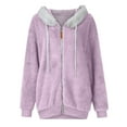 thumbnail image 4 of TQWQT Fleece Coats for Women  Faux Fur Jacket Coat Fuzzy Fleece Jacket Plus Size Zip Up Drawstring Sweatshirt Oversized Light Blue S, 4 of 6