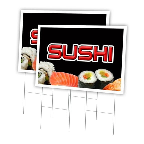 Sushi 2 Pack Of 24" x 36" Yard Sign & Stake | Advertise Your Business | Stake Included Image On Front Only | Made in The USA