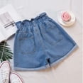 thumbnail image 5 of Hurxie Women's Paper Bag Waist Button Roll Up Hem Denim Shorts with Pockets Blue,XS, 5 of 5