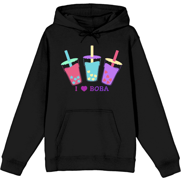 I Love Boba Adult Black Long Sleeve Hoodie-Medium