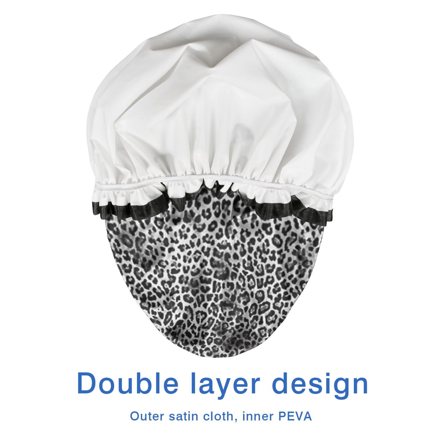 Shower Caps,Black and Tan Leopard Print Waterproof Shower Cap for Women 4 Pieces,Double Reusable Hair Cover for Shower PEVA Elastic Stretch Hem