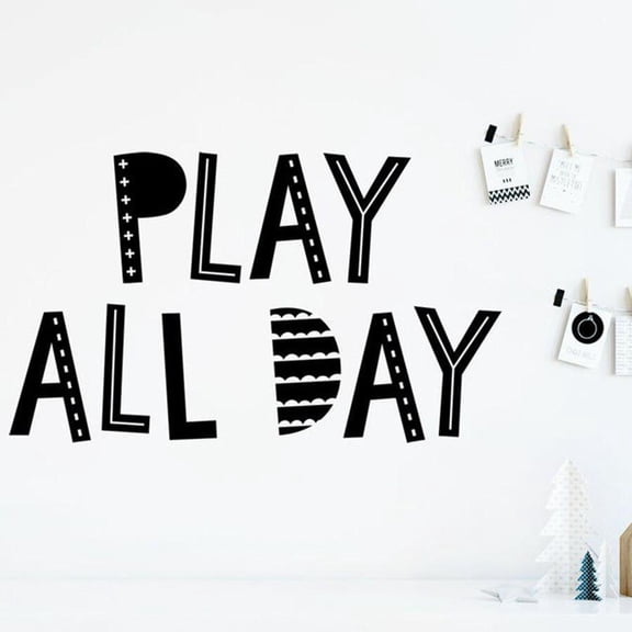 Play All Day Wall Decal Playroom Kids Bedroom Nursery Home Design Decoration Vinyl Wall Stickers Creative Words Mural Art 42x24cm
