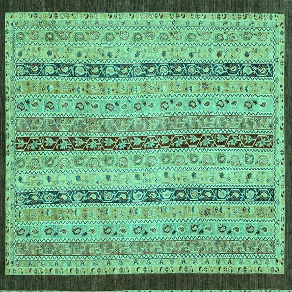 Ahgly Company Machine Washable Indoor Square Abstract Turquoise Blue Modern Area Rugs, 8' Square