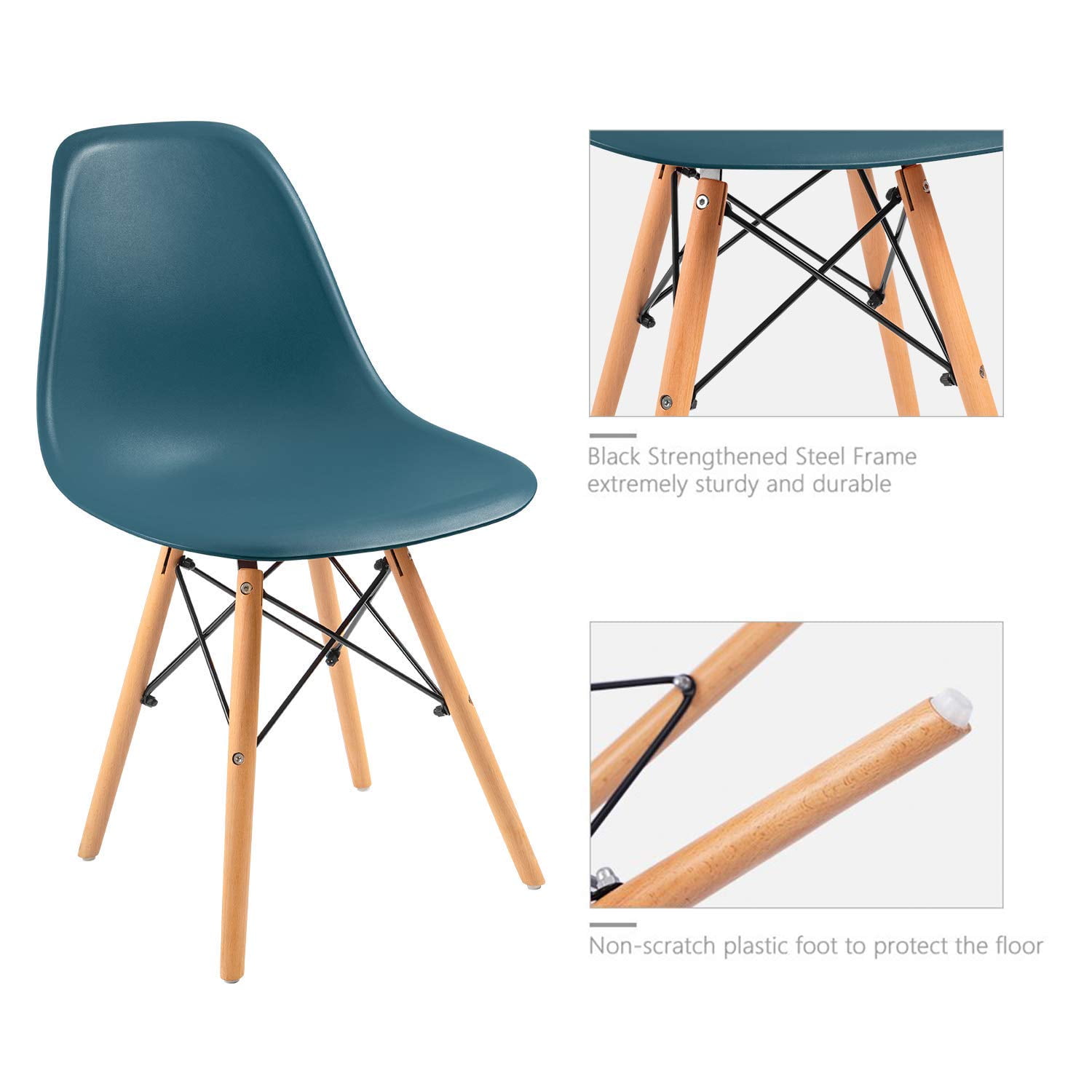 Lacoo Dining Chairs Pre Assembled Modern Style DSW Chair Classic Shell Armless Indoor Kitchen Dining Living Room Side Chairs Set of 4 (Dark Green)
