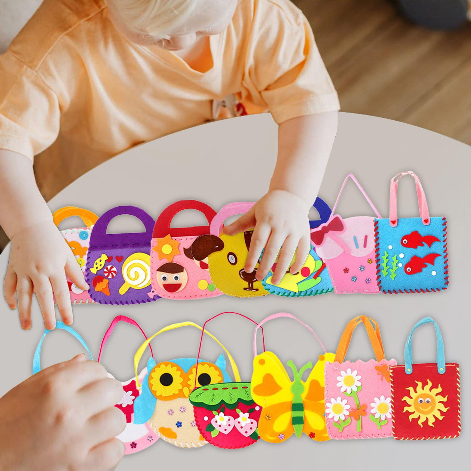 FVDPWYE 14 Pieces Handbags Kids Sewing Kit Cartoon Complete Set Toddlers Arts and Crafts