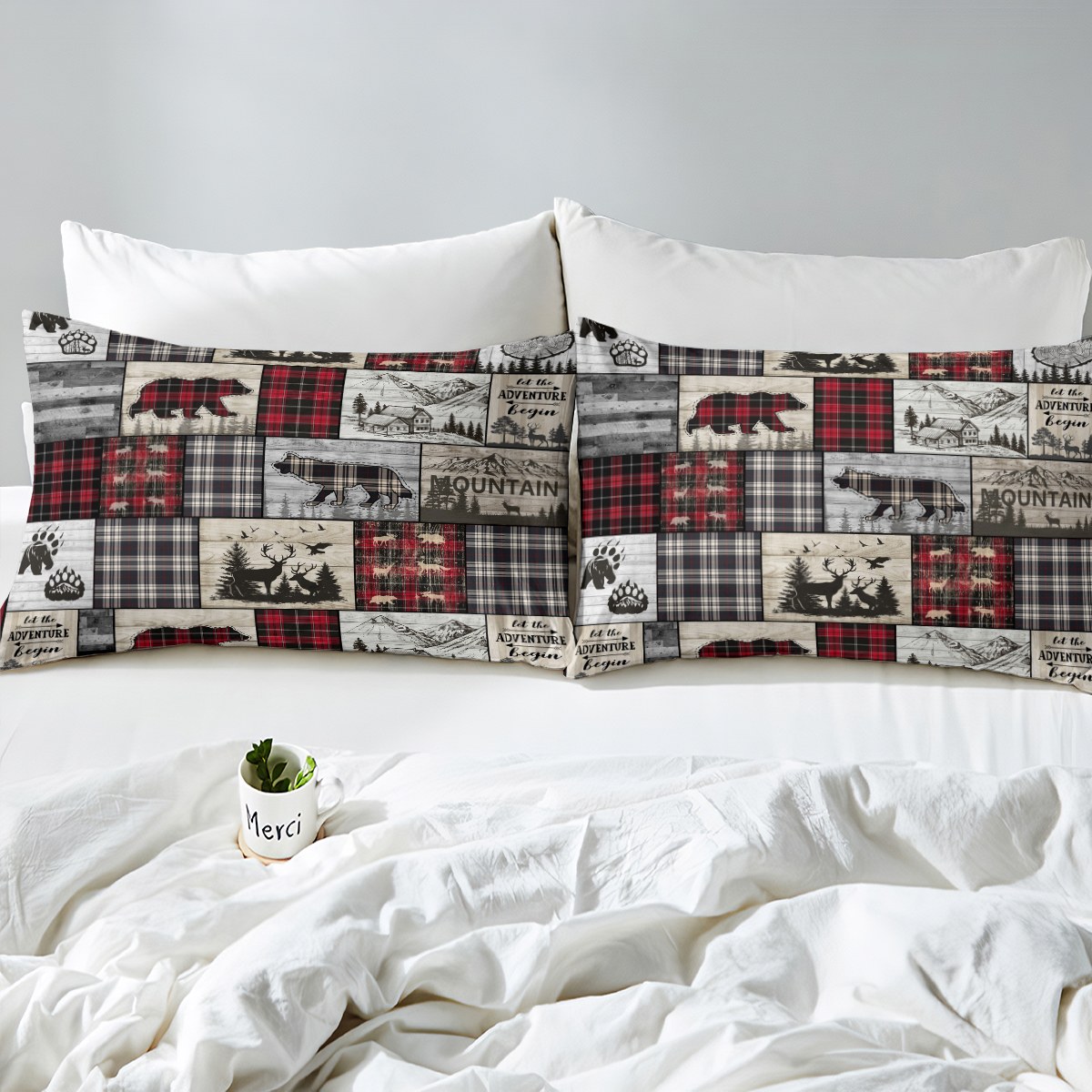 Rustic Cabin Duvet Cover Full Woodland Wolf Deer Bear Bedding Set For Kids  Adults,Red Black Buffalo Plaid Comforter Cover Wildlife Camping Lodge  Mountain Bed Set Southwestern Farmhouse Decor