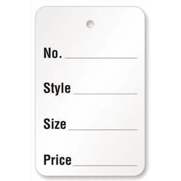 Étiquette de Vêtement, Grande Blanche (1.75 Pouces x 2.875 Pouces), avec Lignes "No., Style, Taille, Prix"), Trou-Sans Ficelle - Lot de 1,000 Étiquettes