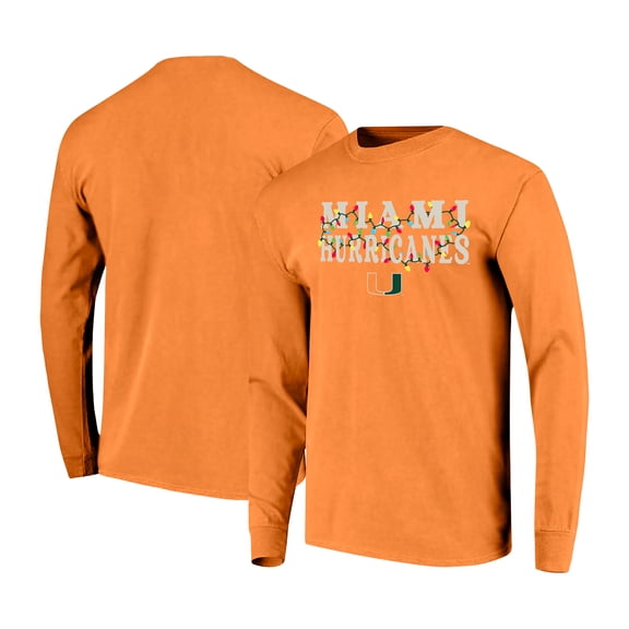Women's Image One  Orange Miami Hurricanes String Lights Comfort Color Long Sleeve T-Shirt