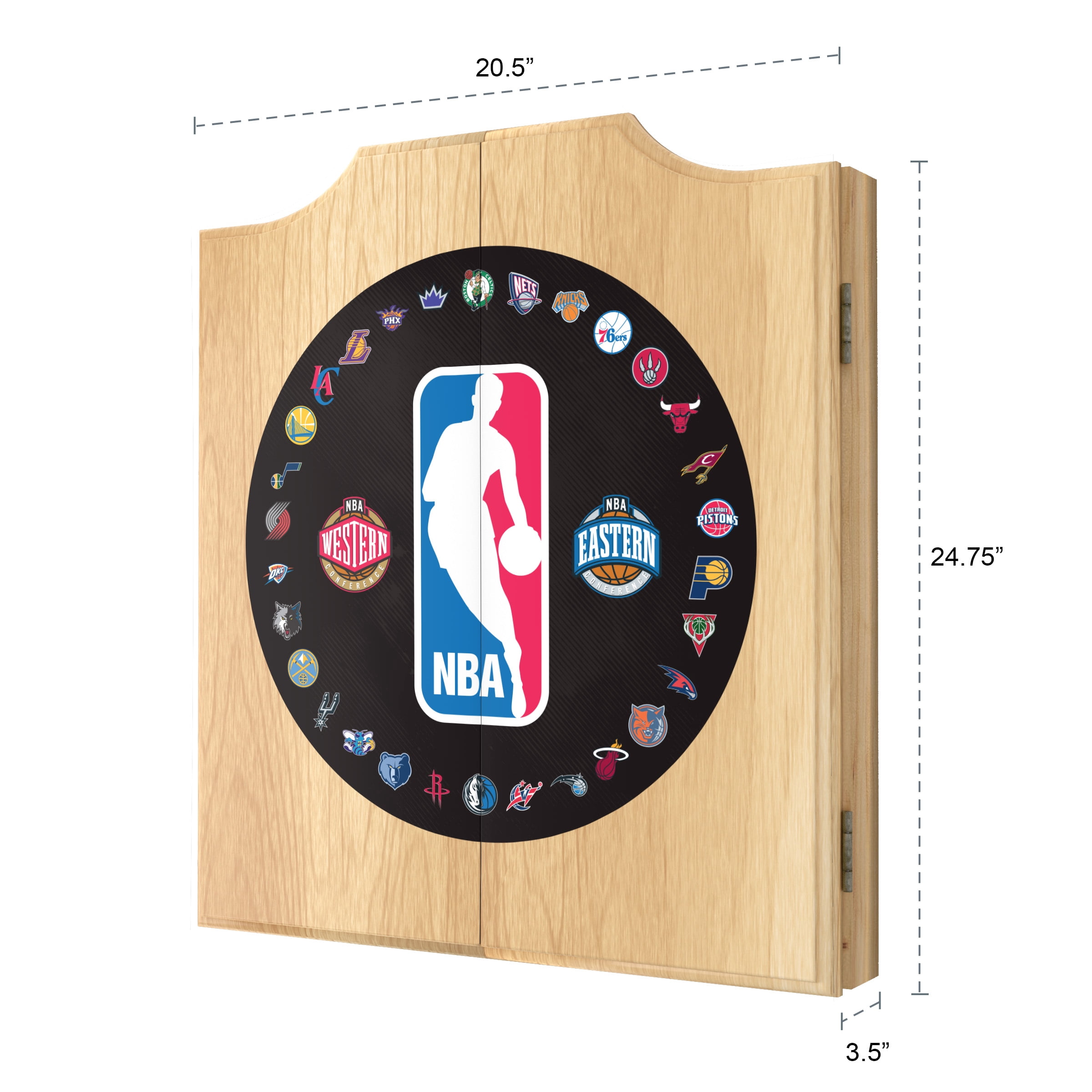 NBA NBA Logo with All Teams Dart Board Cabinet Set with 6 Steel Tip Darts