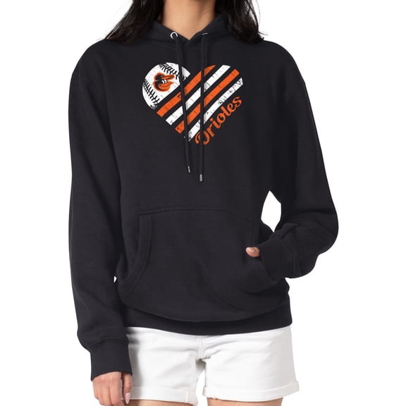 Women's G-III 4Her by Carl Banks Black Baltimore Orioles Heart Fleece Pullover Hoodie