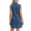 thumbnail image 3 of INSPIRE CHIC Women's Denim Dress Sleeveless Collared Button Down Chic Short Jean Dresses M Dark Blue, 3 of 6
