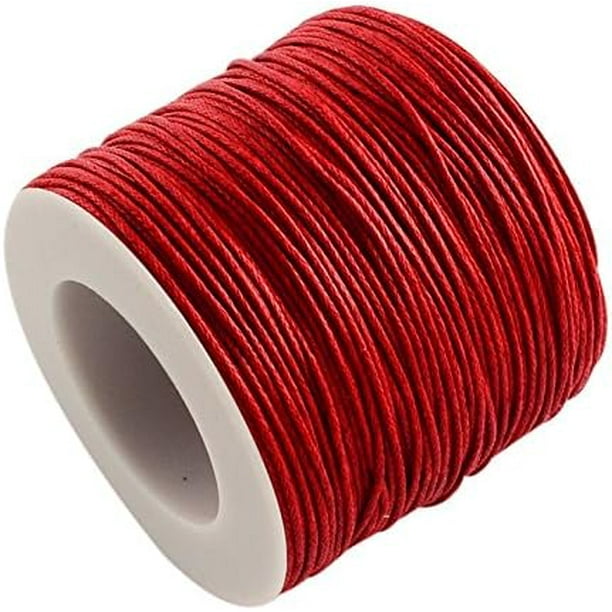 1 rollo de 10,93 yardas (10 m) de hilo de algodón encerado de 1 mm, color rojo. Materiales para ensartar en pulseras, collares, bisutería y manualidades.