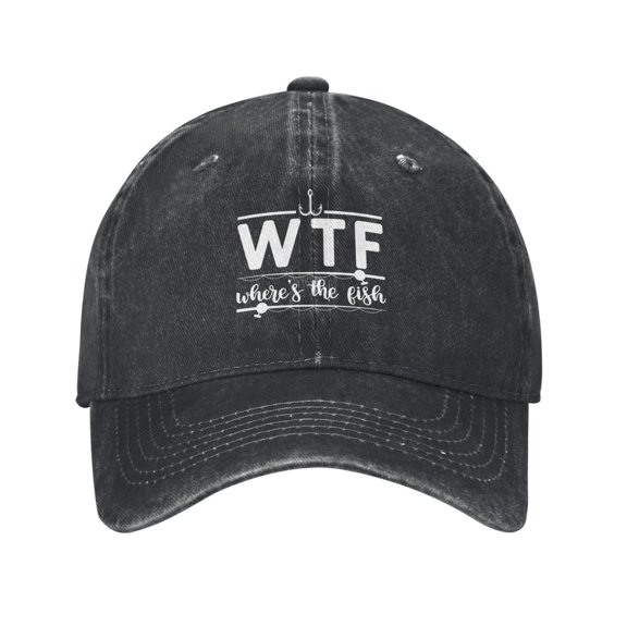 Unisex WTF Where's the Fish Printed Baseball Cap Classic Adjustable Trucker Hat Dad Hat Golf Tennis Hat Snapback Cap for Outdoor Activities Running Workout All Seasons,Black