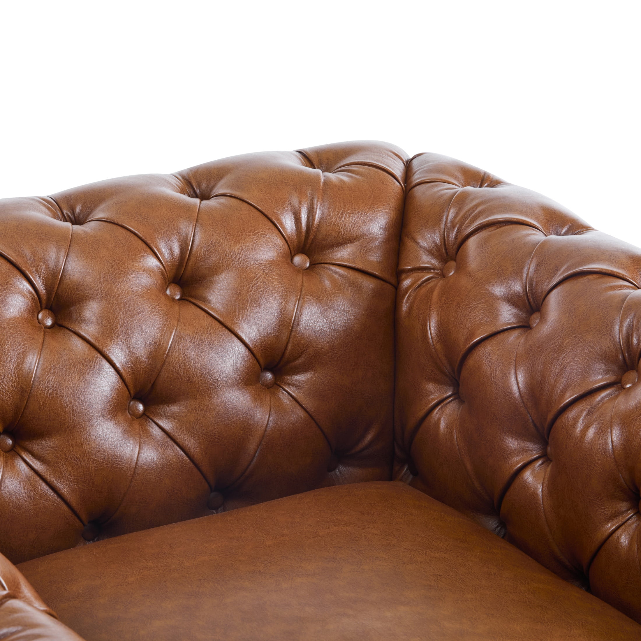 Bentar Upholstered Tufted Chesterfield 360 Degree Swivel Club Chair with Nailhead Trim, Cognac