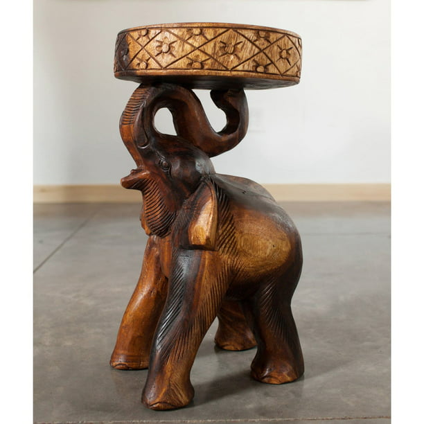 Haussmann® Wood Elephant Chang Stool 11 in DIA x 20 in H Walnut 