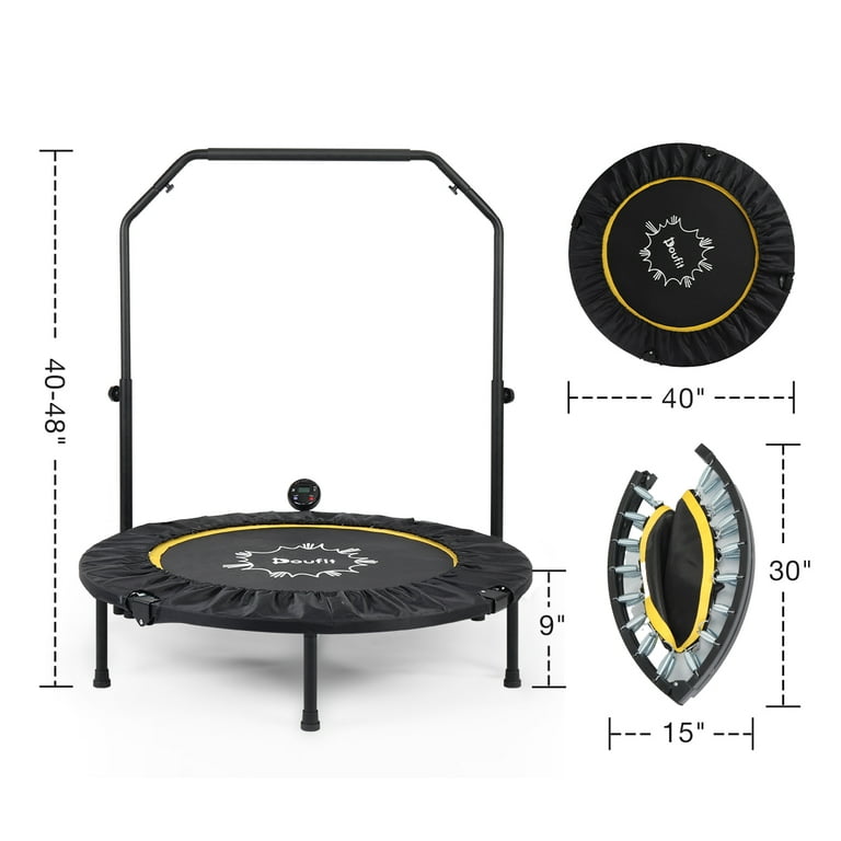 ZENOVA 40 Mini Trampoline for Adults and Kids Fitness, Indoor Trampoline  Rebounder with Adjustable Foam Handle for Bounce Workout Max Load 330lbs,  Blue and Black 