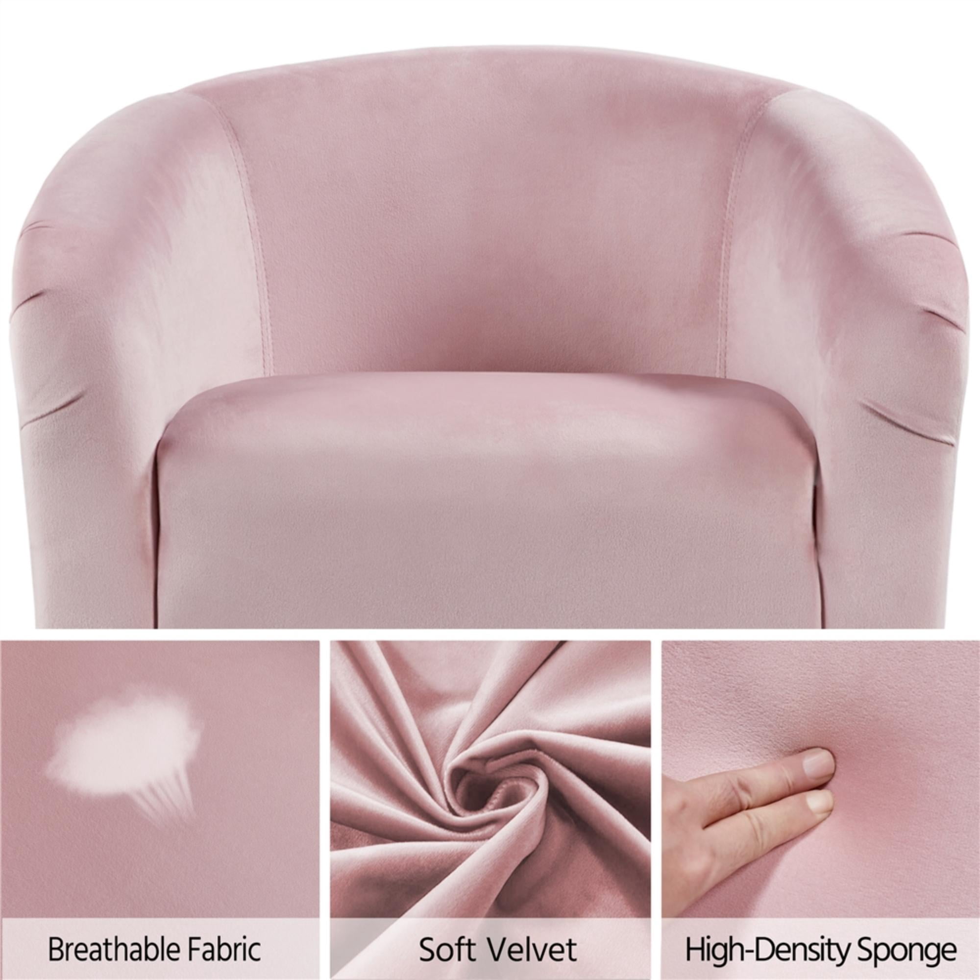 Alden Design Upholstered Barrel Accent Chair for Livingroom, Pink Velvet