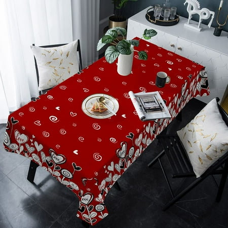 

Valentine s Day Rectangle Tablecloth Waterproof & Stainproof Tablecloths Saint Red Love-Tree Heart Wipeable Table Cloth Wrinkle-Free for Round/Rectangle/Oval/Square/Dining/Party/Wedding 60x120