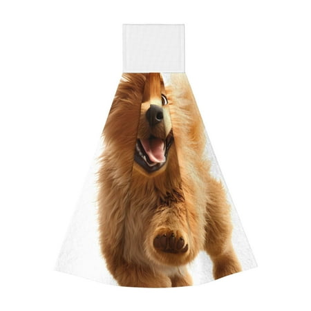

Adobk Happy Fluffy Running Dog Print Coral Velvet Hand Wipes Fashion Hanging Kitchen Towel for Bathroom Washcloth Absorbent Tie Towel